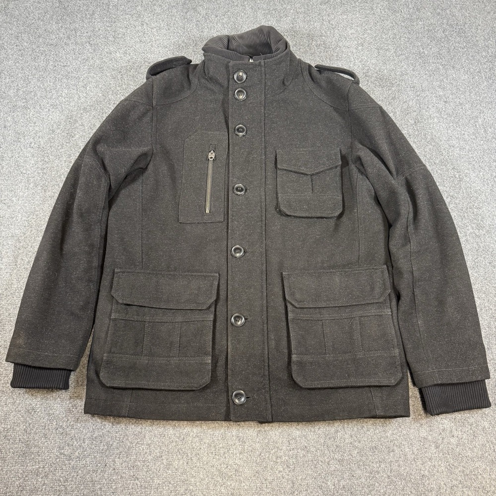 St George by Duffer Jacket Mens Large Dark‎ Gray Double Lined UK Designer Coat
